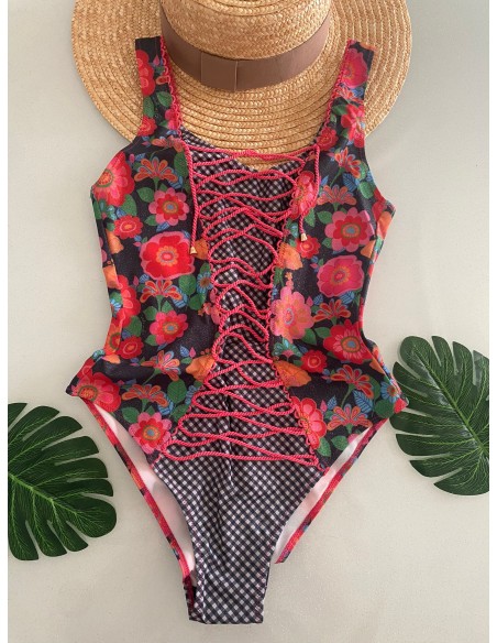 Costume intero Pin-up Stars con incrocio fiore