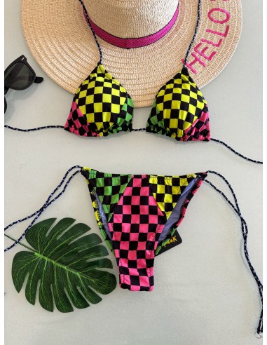 Bikini triangolo F**K quadretti multicolor