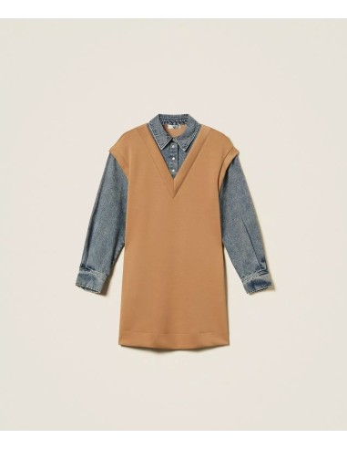 Abito corto in tessuto scuda e jeans...